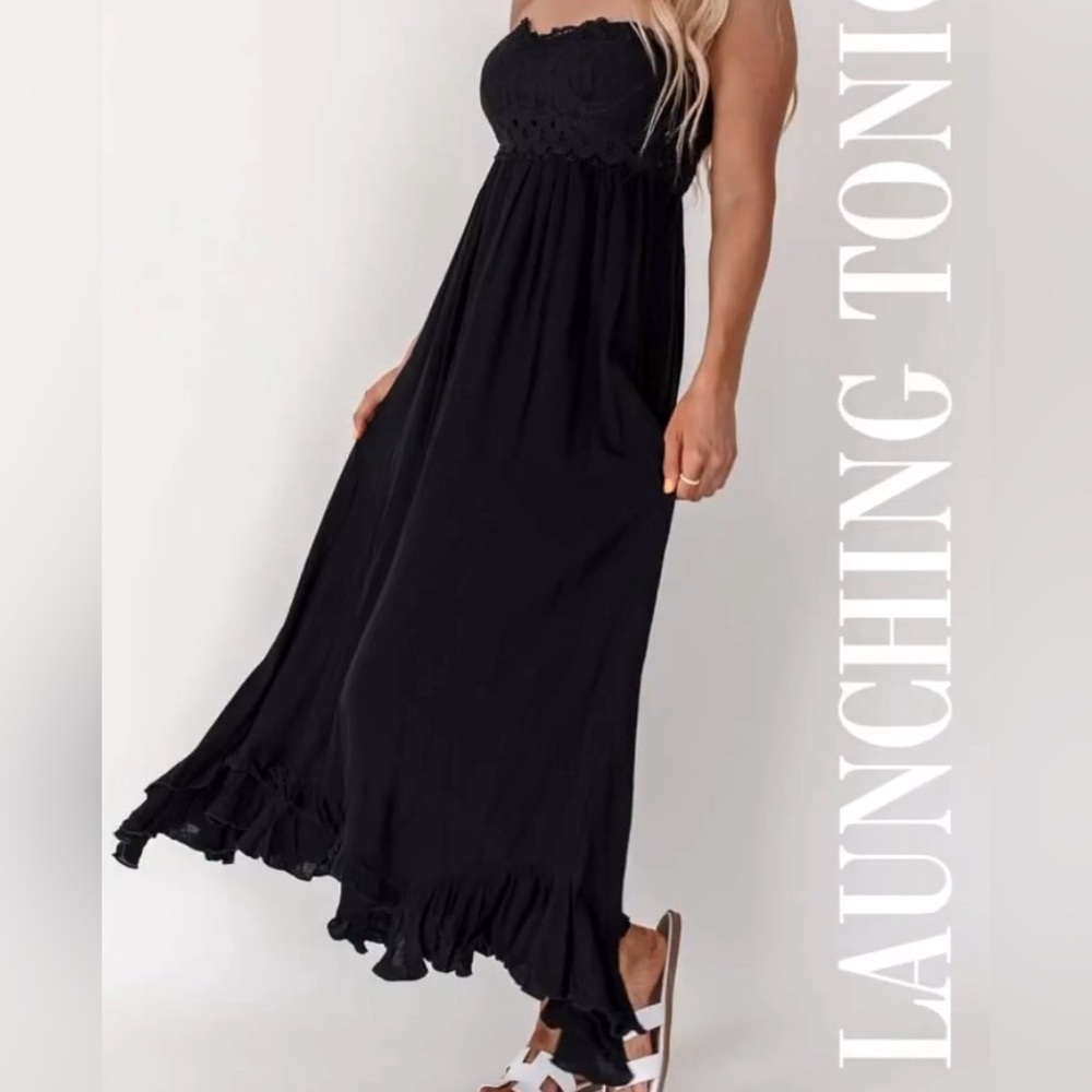 NEW. Black Strapless Maxi Dress Lace Top
